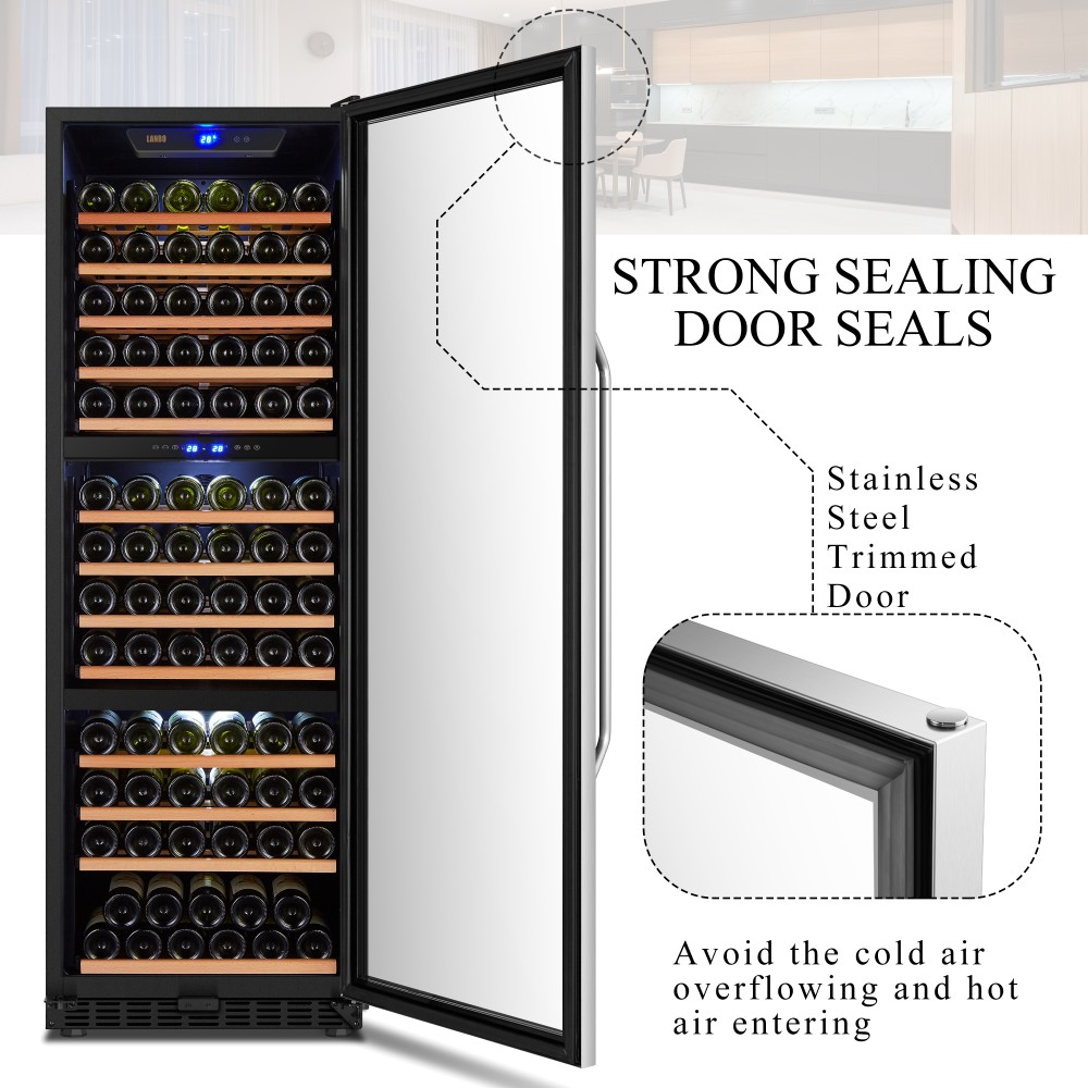 LANBO Wine Cellar Fridge, 149 Bottle Triple Zone Compressor Red Wine